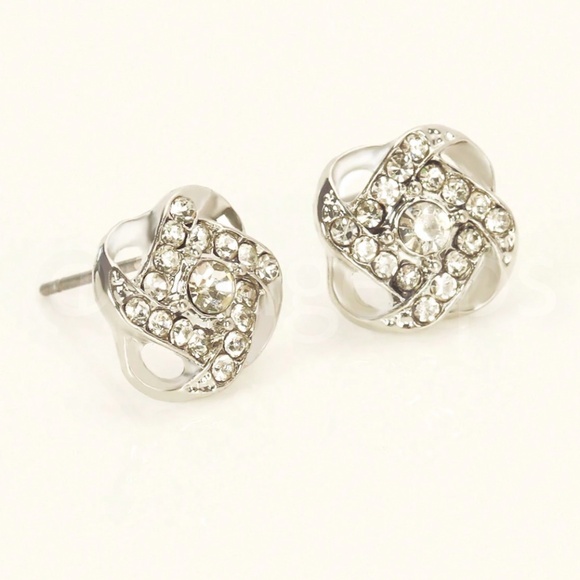 Silver Color Stud Earrings Faux Gem Stones - Picture 3 of 7